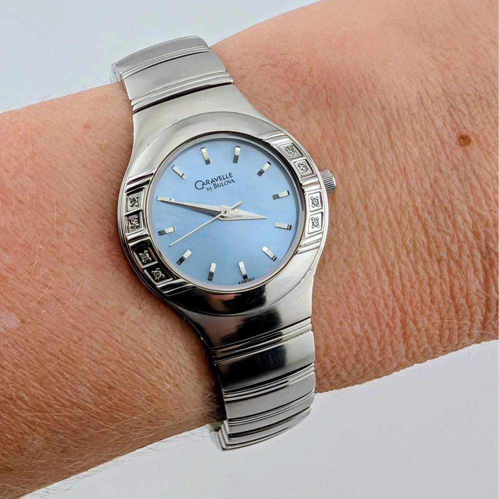 Caravelle by Bulova Diamond Quartz Watch 43R001 MOP Dial Silver Tone 25mm 6.5